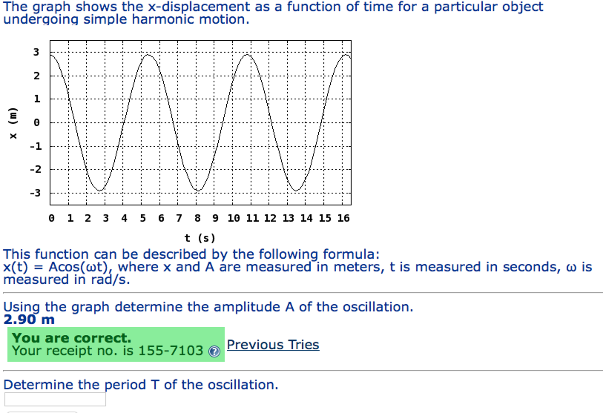 Solved The graph shows the x-displacement as a function of | Chegg.com