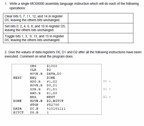 Write a single MC68000 assembly language instruction | Chegg.com