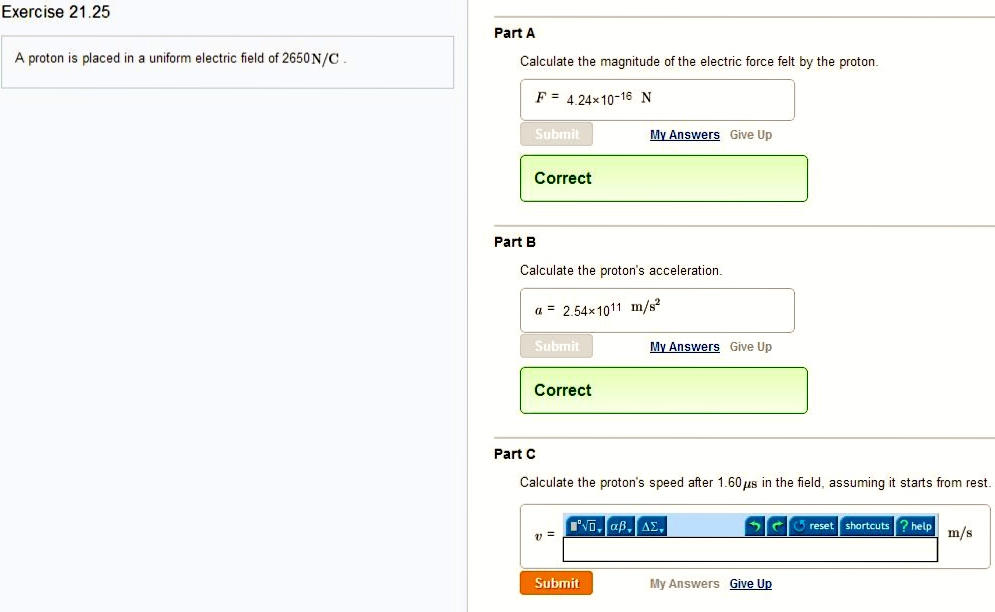 Solved A Proton Is Placed In A Uniform Electric Field Of | Chegg.com