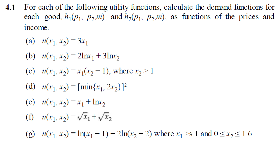 Solved For Each Of The Following Utility Function Calculate 8464