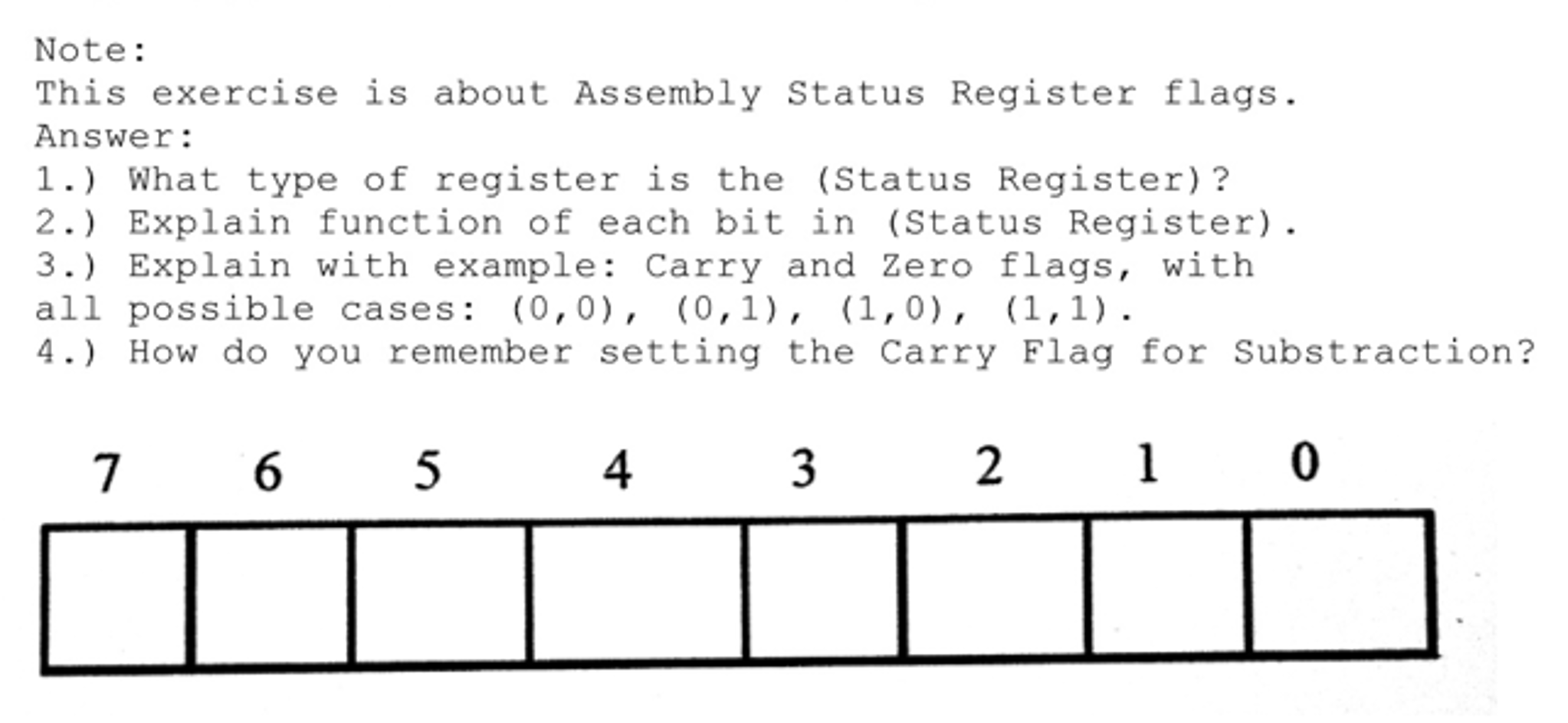 This exercise is about Assembly Status Register