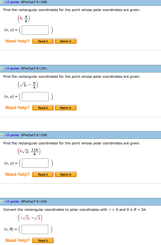 Solved Points SPreCalc7 8 1 029 Find The Rectangular Chegg