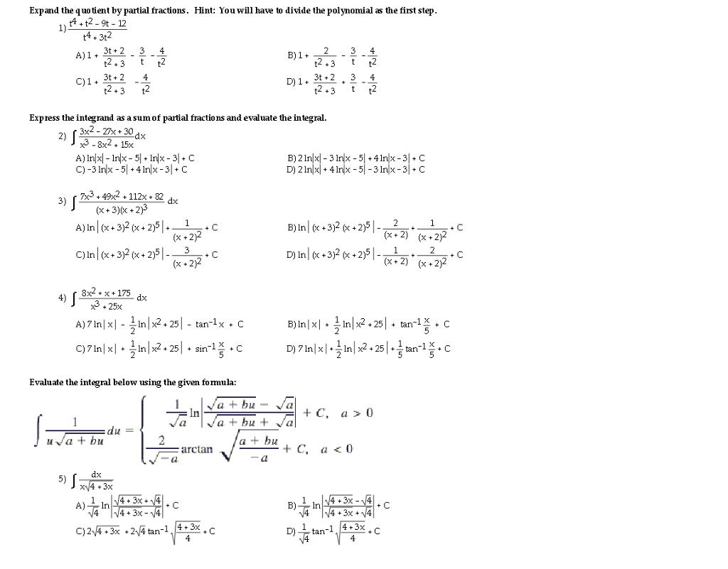 Solved Expand The Quotient By Partial Fractions. Hint: You | Chegg.com