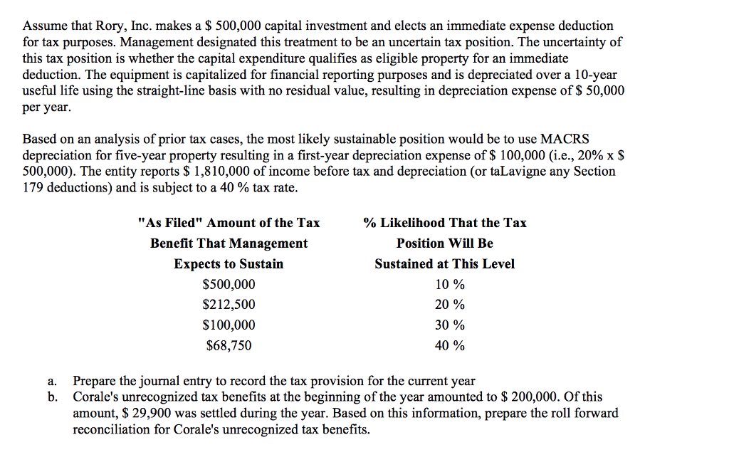 Assume That Rory, Inc. Makes A $ 500,000 Capital 