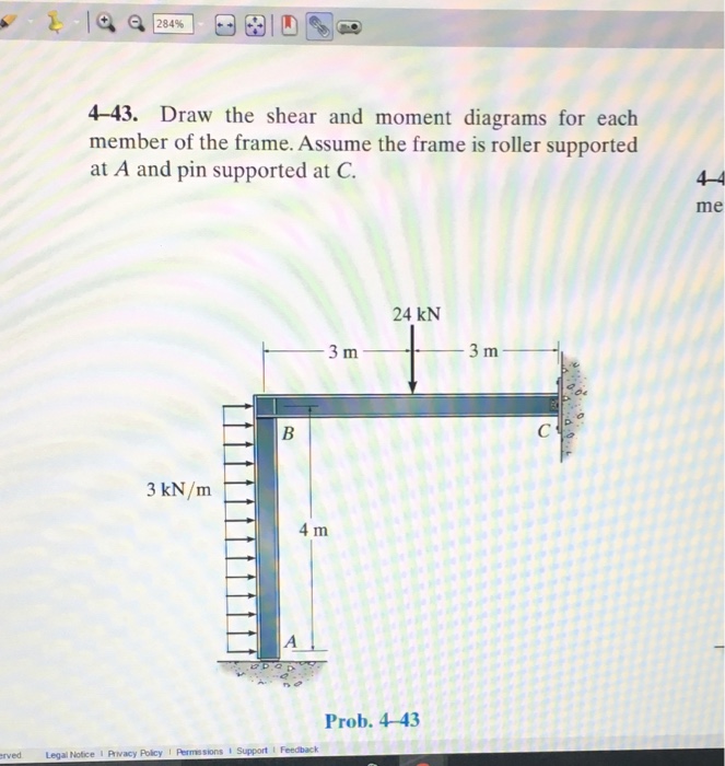 Solved Draw the shear and moment diagrams for each member of | Chegg.com