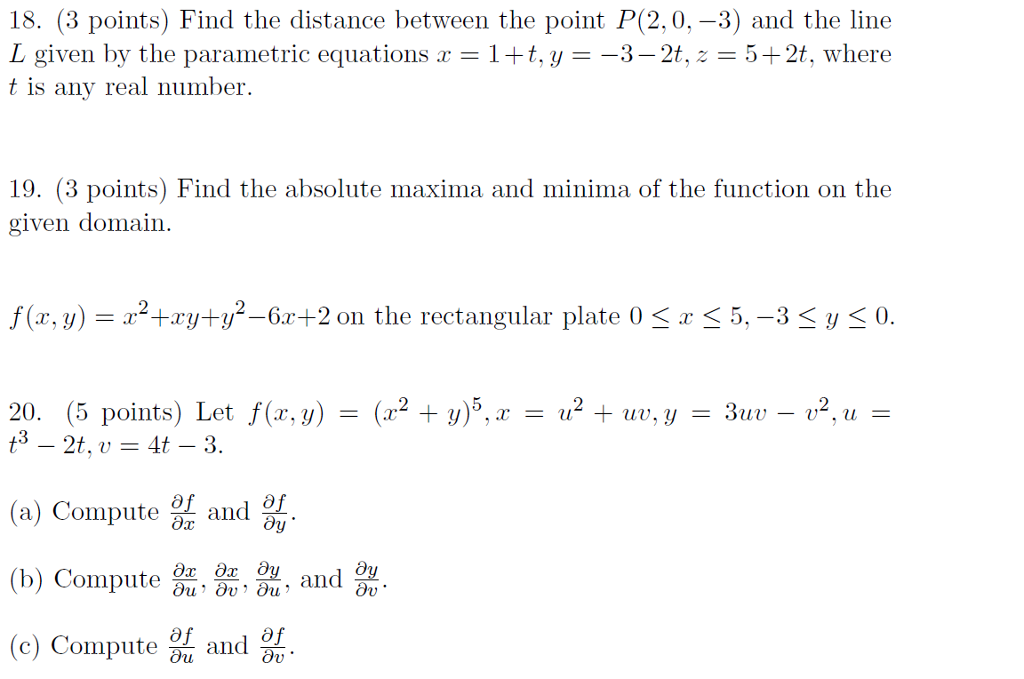 Solved Find The Distance Between The Point P 2 0 3 And