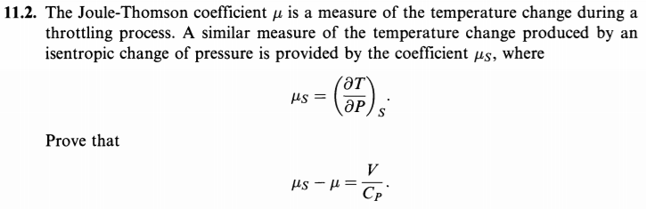 Solved 11.2. The Joule-Thomson coefficient ? is a measure of | Chegg.com