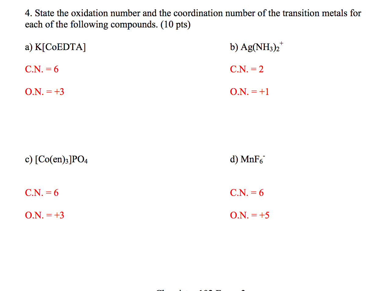 Solved [Transition metals, Oxidation numbers] Can someone | Chegg.com