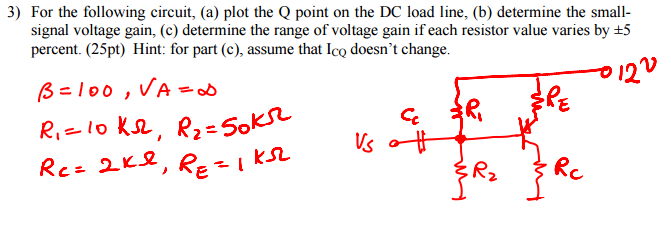 Solved For the following circuit, plot the Q point on the DC | Chegg.com
