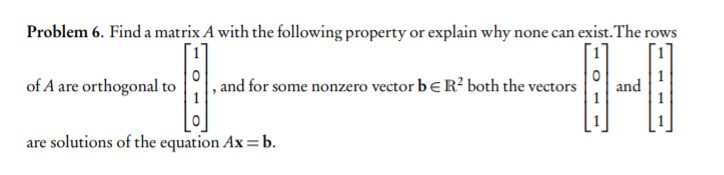 Solved Problem 6. Find a matrix A with the following | Chegg.com