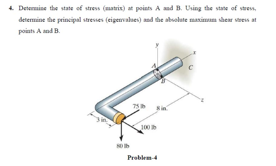 Solved Determine the state of stress (matrix) at points A | Chegg.com