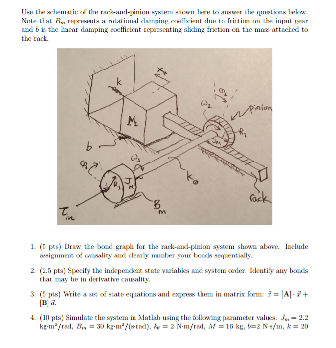 Use the schematic of the rackandpinion system shown