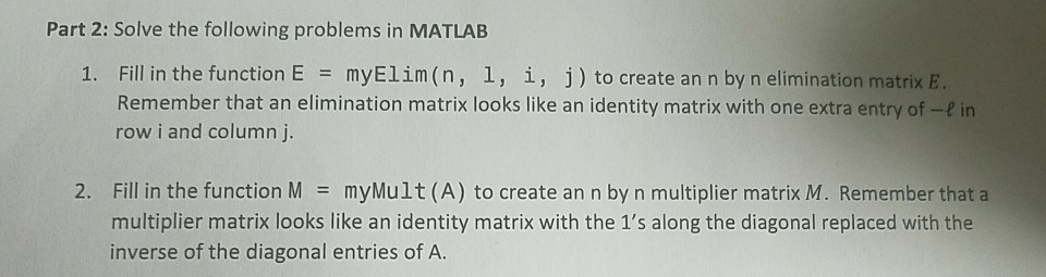 Solved Part 2: Solve the following problems in MATLAB Fill | Chegg.com