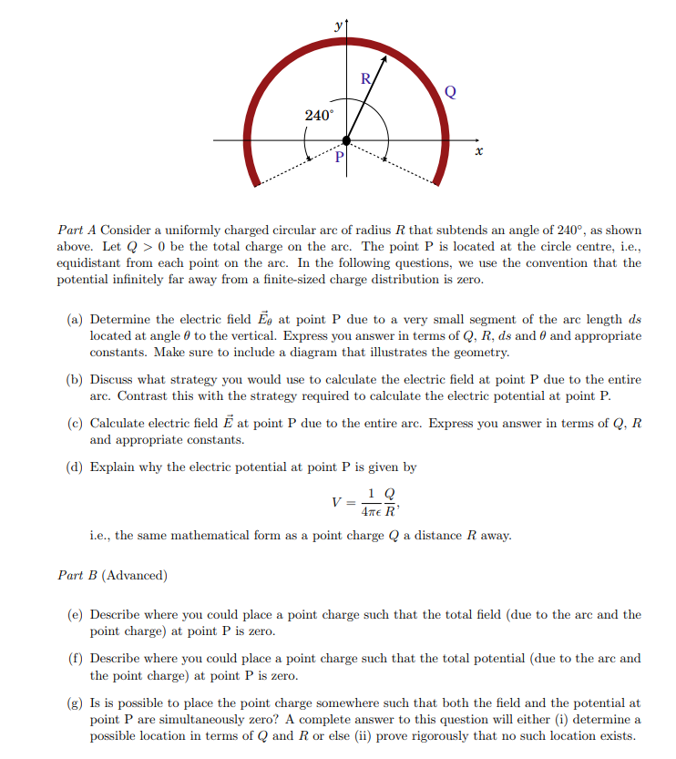 Solved 240 Part A Consider a uniformly charged circular arc | Chegg.com