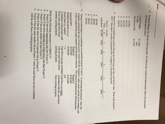 Solved Portland Plastics Inc, has the following data. If it