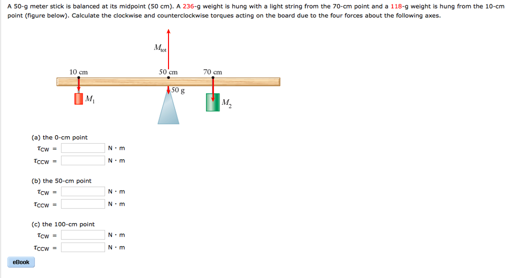 Solved A 50-g meter stick is balanced at its midpoint (50 | Chegg.com