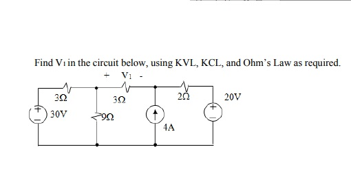 Solved Find V1 In The Circuit Below Using Kvl Kcl And