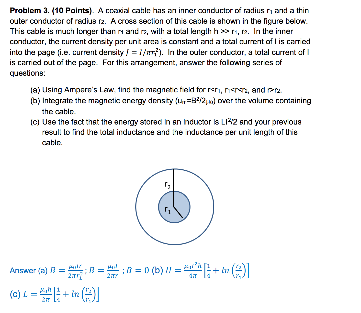 Solved A coaxial cable has an inner conductor of radius n