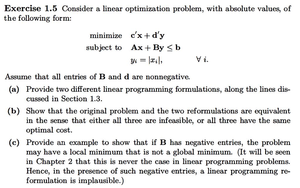 Consider a linear optimization problem, with absolute | Chegg.com