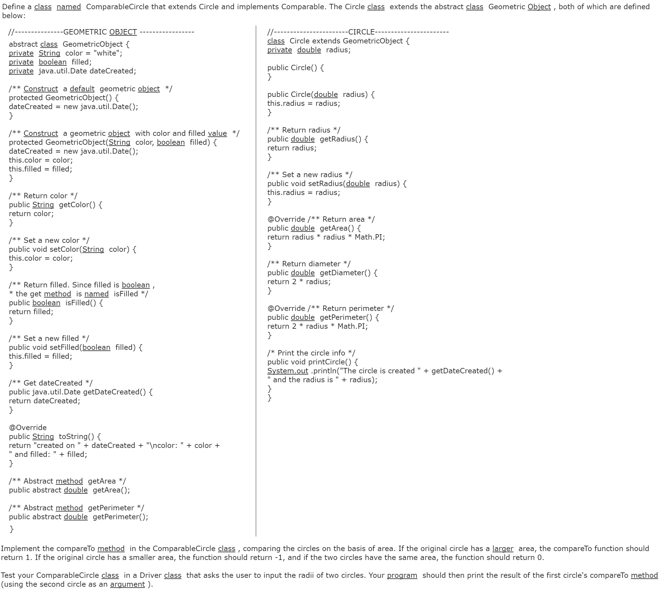 Solved In Java. The code for the Geometric Object & | Chegg.com