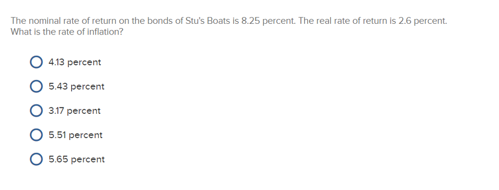 Solved What Will Be The Nominal Rate Of Return On A Or Cheggcom