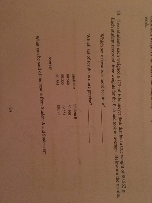 Solved Two Students Each Weighed A 125 Ml Erlenmeyer Flask Chegg