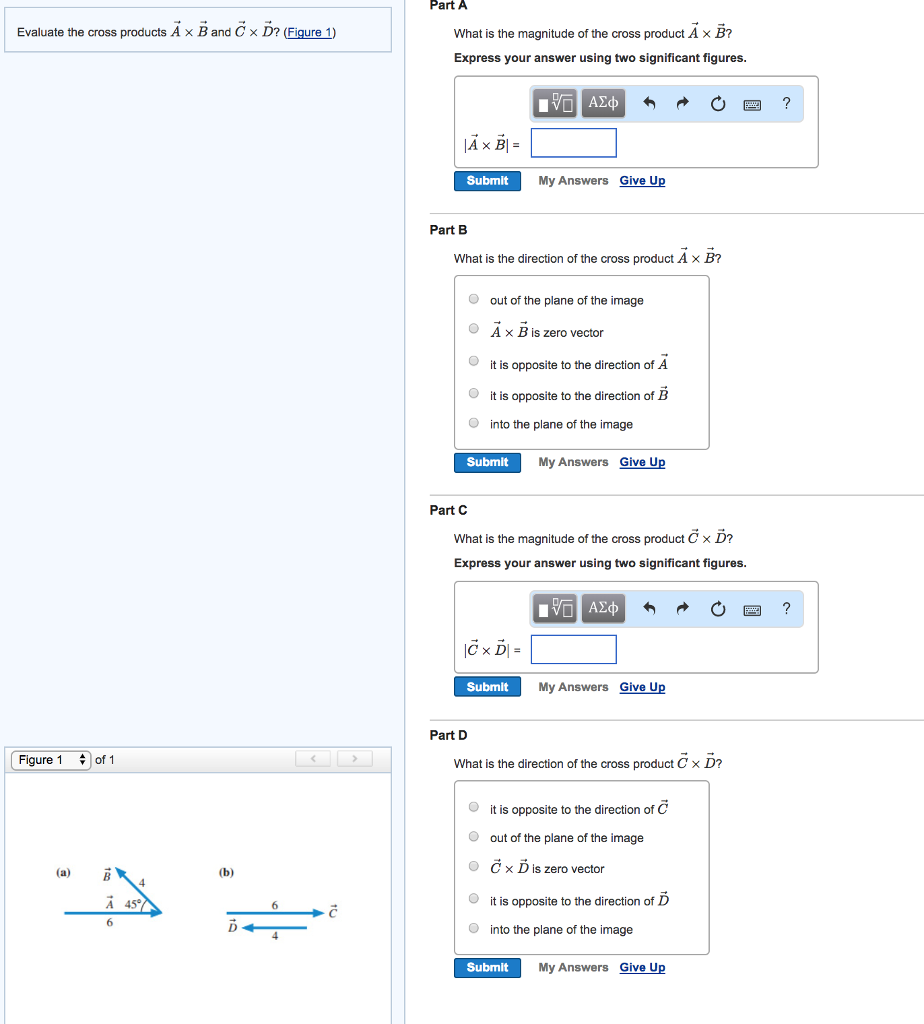 Solved Part A Evaluate the cross products A × B and C × D? | Chegg.com