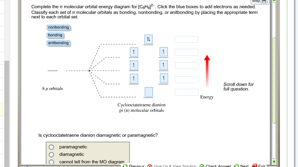 Solved Complete the π molecular orbital energy diagram for | Chegg.com