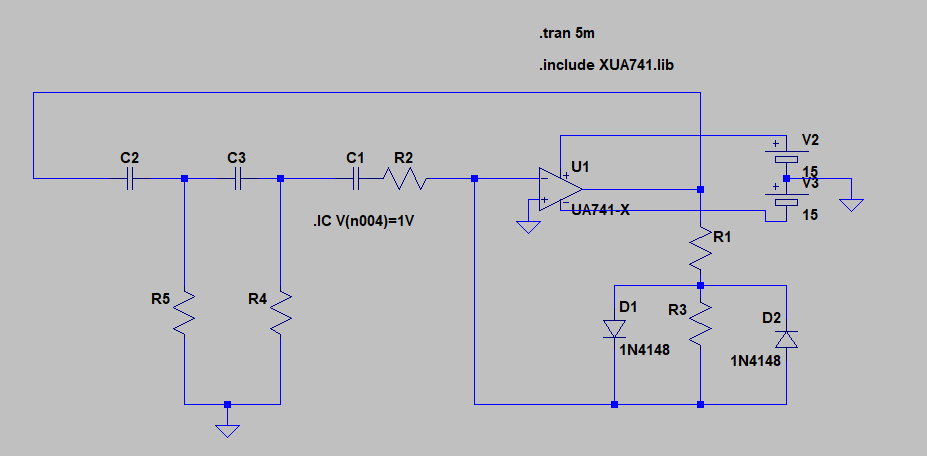 Design a phase shift oscillator with simple amplitude Circuit Diagram