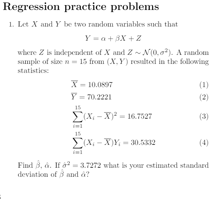 Solved Regression Practice Problems 1. Let X And Y Be Two | Chegg.com