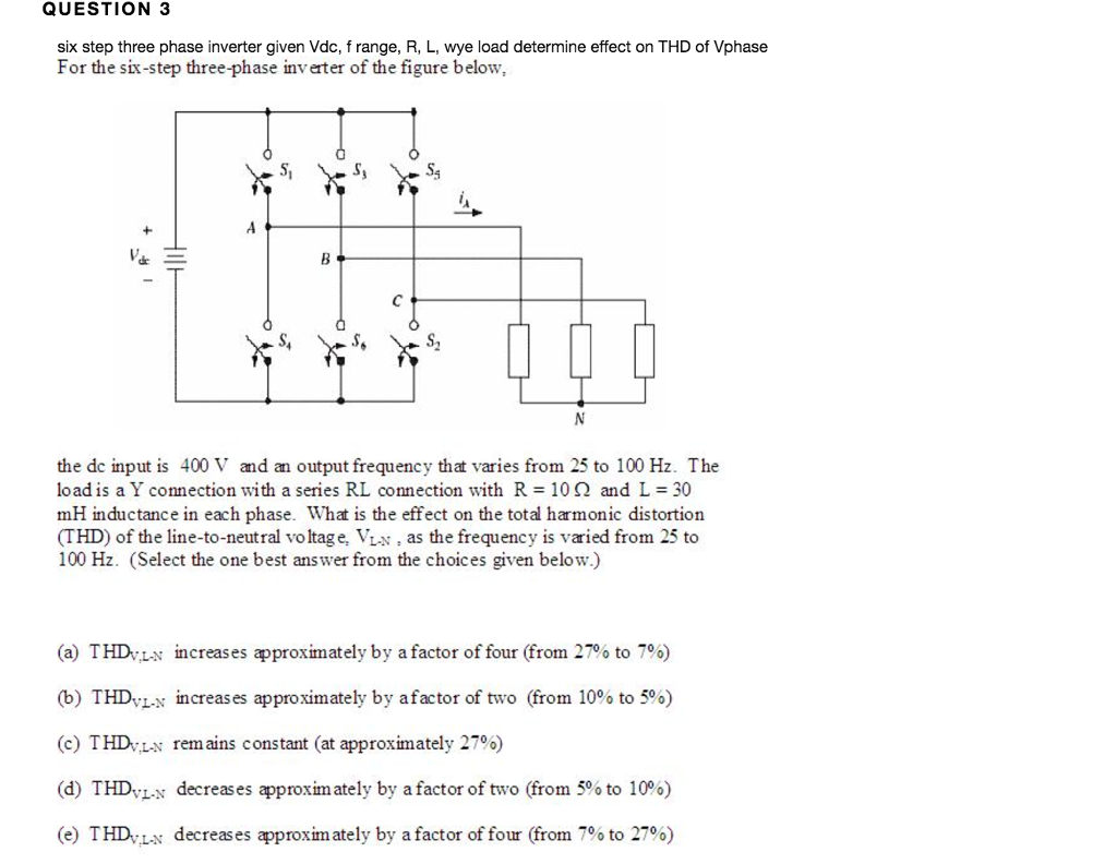 Solved Six step three phase inverter given Vdc, f range, R,
