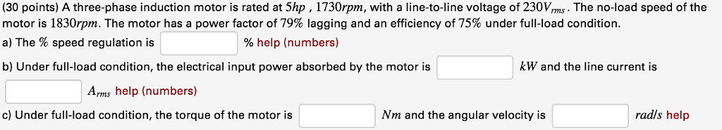 Solved (30 points) A three-phase induction motor is rated at | Chegg.com