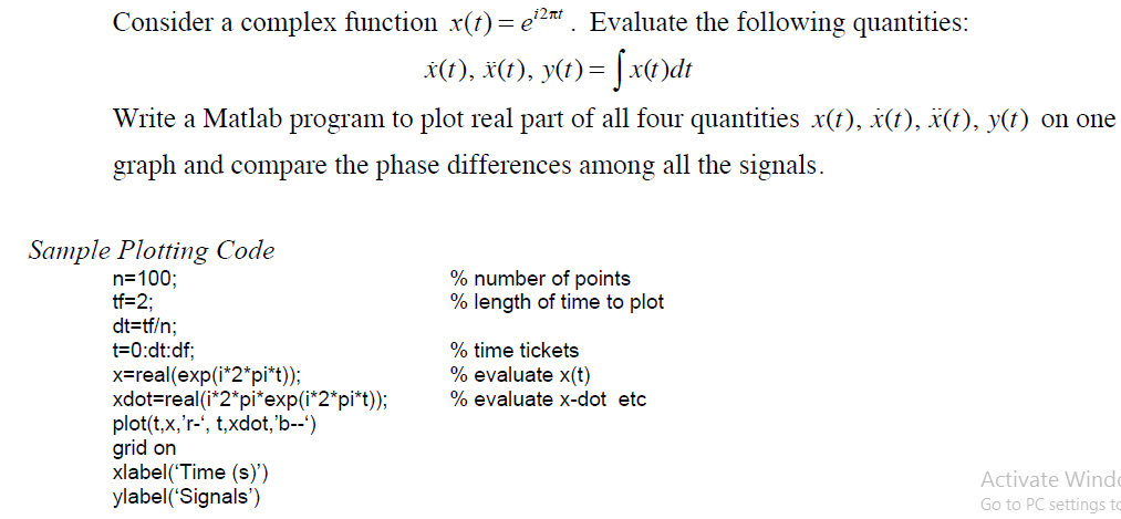 Solved Consider a. complex function x(t)=e^i 2 pi t . | Chegg.com