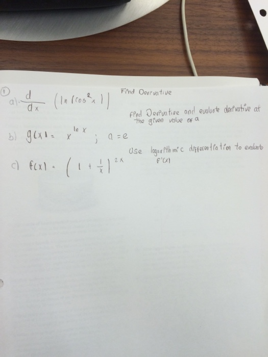 find the derivative of ln cos x