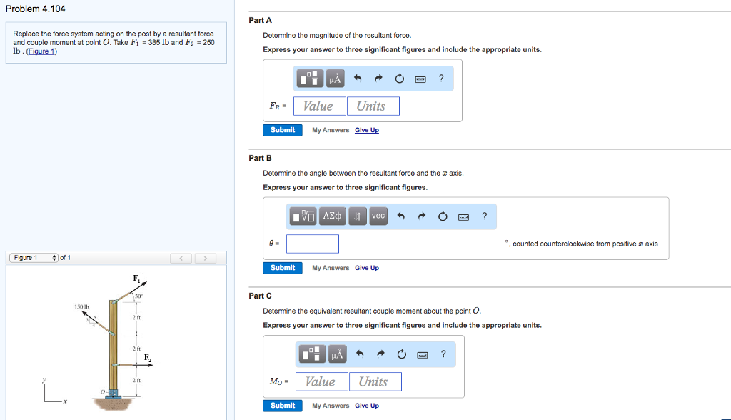 Solved Problem 4.104 Part A Replace the force system acting | Chegg.com