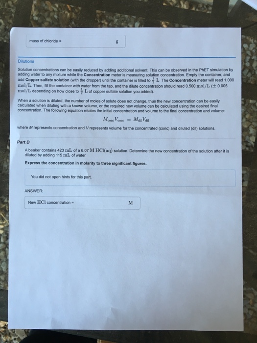 Concentration Phet Simulation Lab Answers - Concentration And Molarity