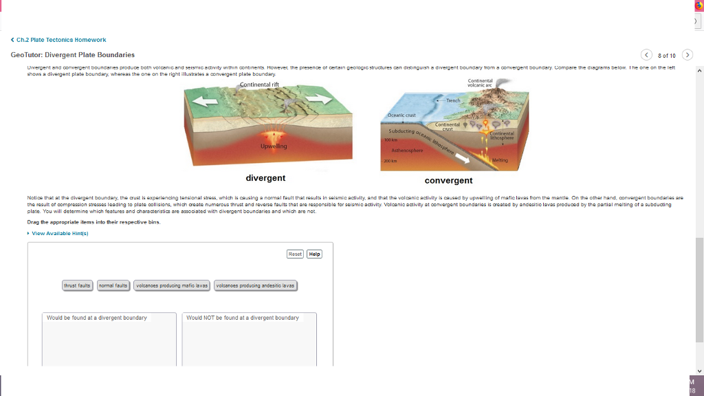 Solved Ch.2 Plate Tectonics Homework GeoTutor Divergent