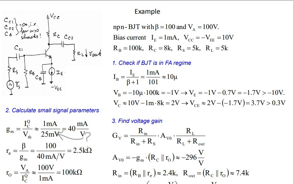 Solved Example npn-BJT with ?-100 and VA-100V Bias current I | Chegg.com