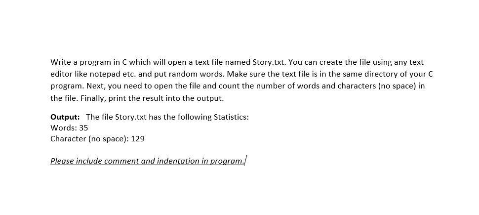 Solved Write a program in C which will open a text file | Chegg.com