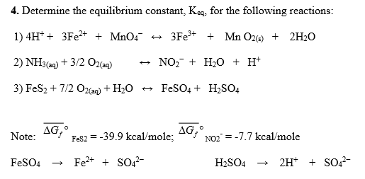 Solved Determine the equilibrium constant, K_eq, for the | Chegg.com