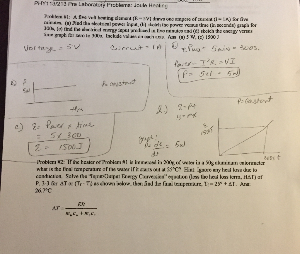 Solved PHY113/213 Pre Laboratory Problems Joule Heating