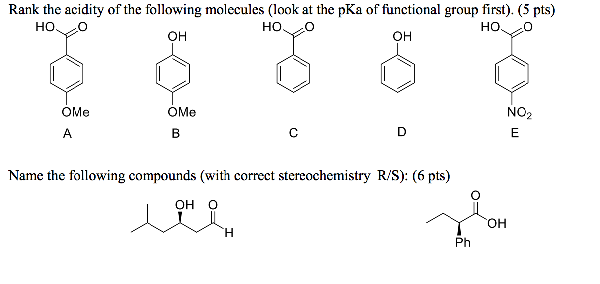 Solved Rank The Acidity Of The Following Molecules Look At 1787