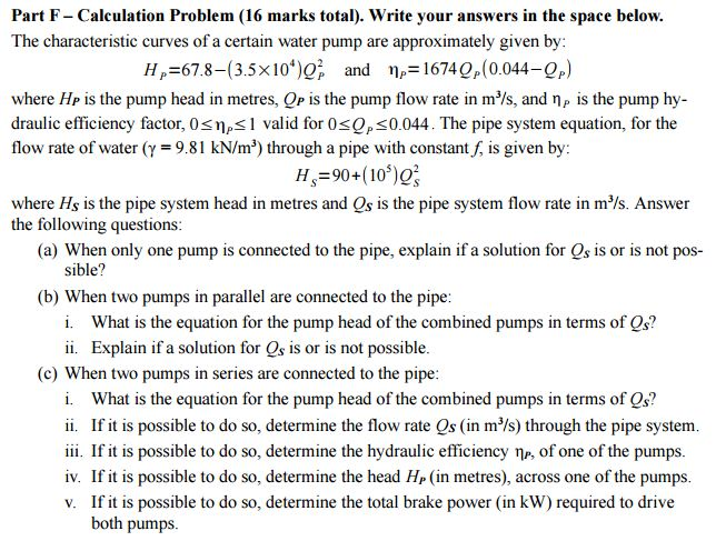 the-characteristic-curves-of-a-certain-water-pump-are-chegg