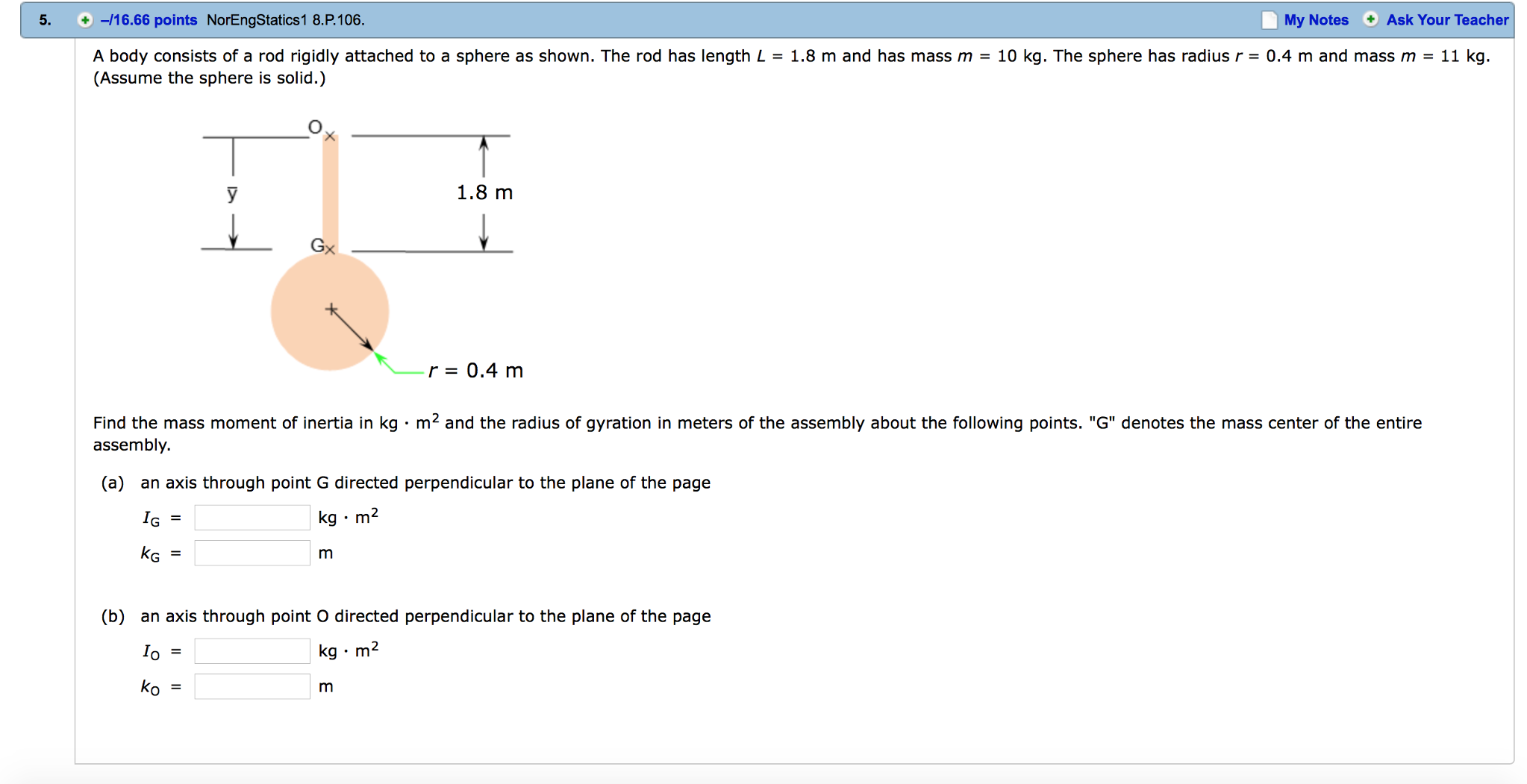 Solved A body consists of a rod rigidly attached to a sphere | Chegg.com