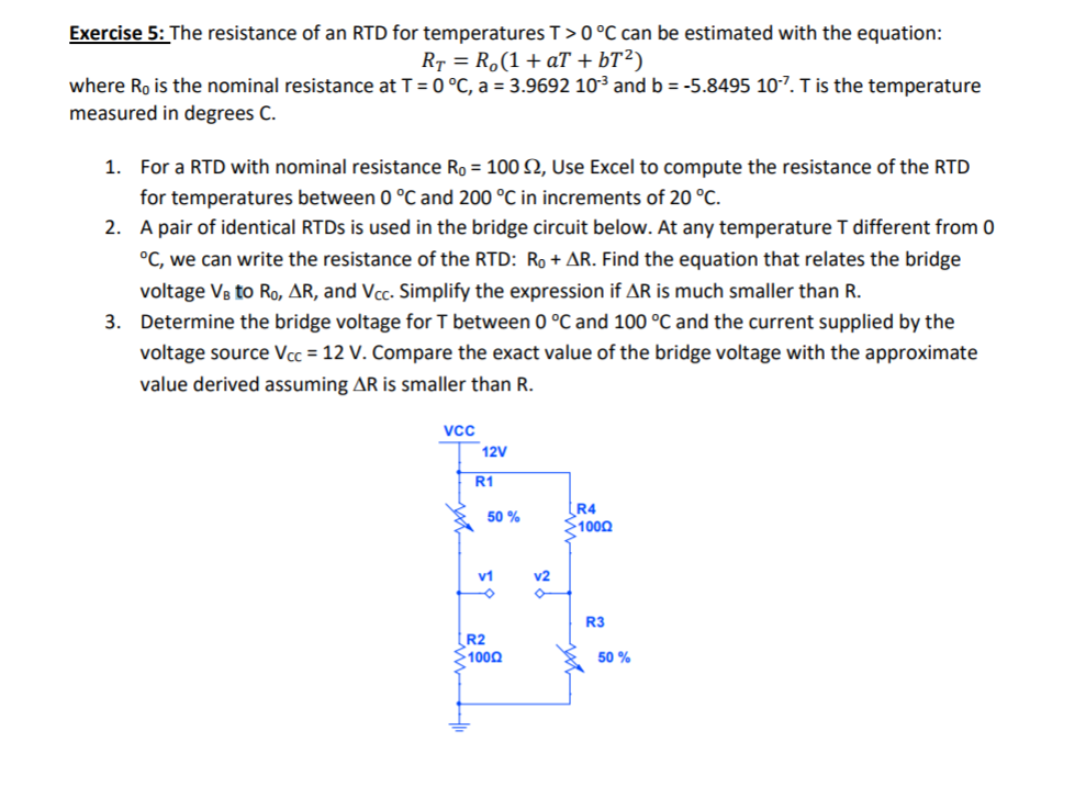 Solved Exercise 5: The resistance of an RTD for temperatures | Chegg.com