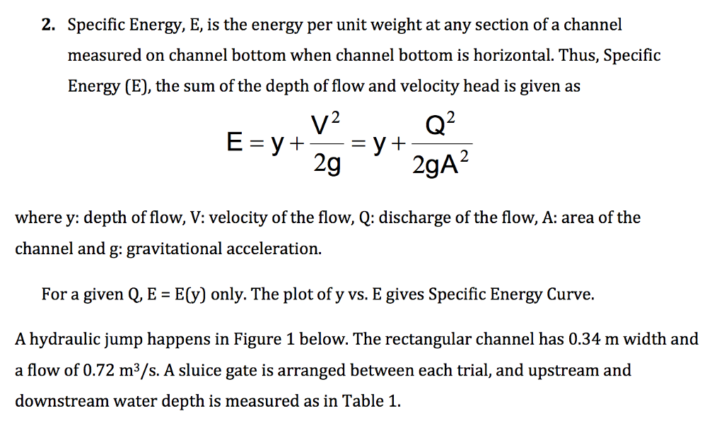 Solved Specific Energy, E, is the energy per unit weight at | Chegg.com