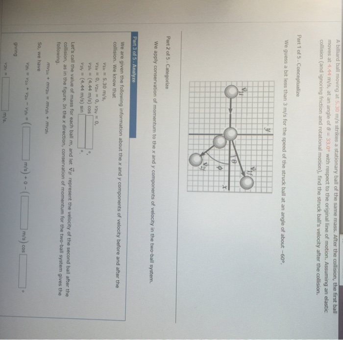 Solved billiard ball moving at 5.30 m/s strikes a