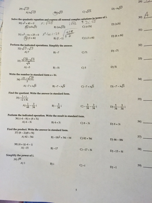 Solved Solve The Quadratic Equation And Express All Complex Chegg