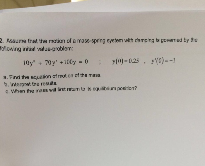 Solved Assume That The Motion Of A Mass-spring System With | Chegg.com