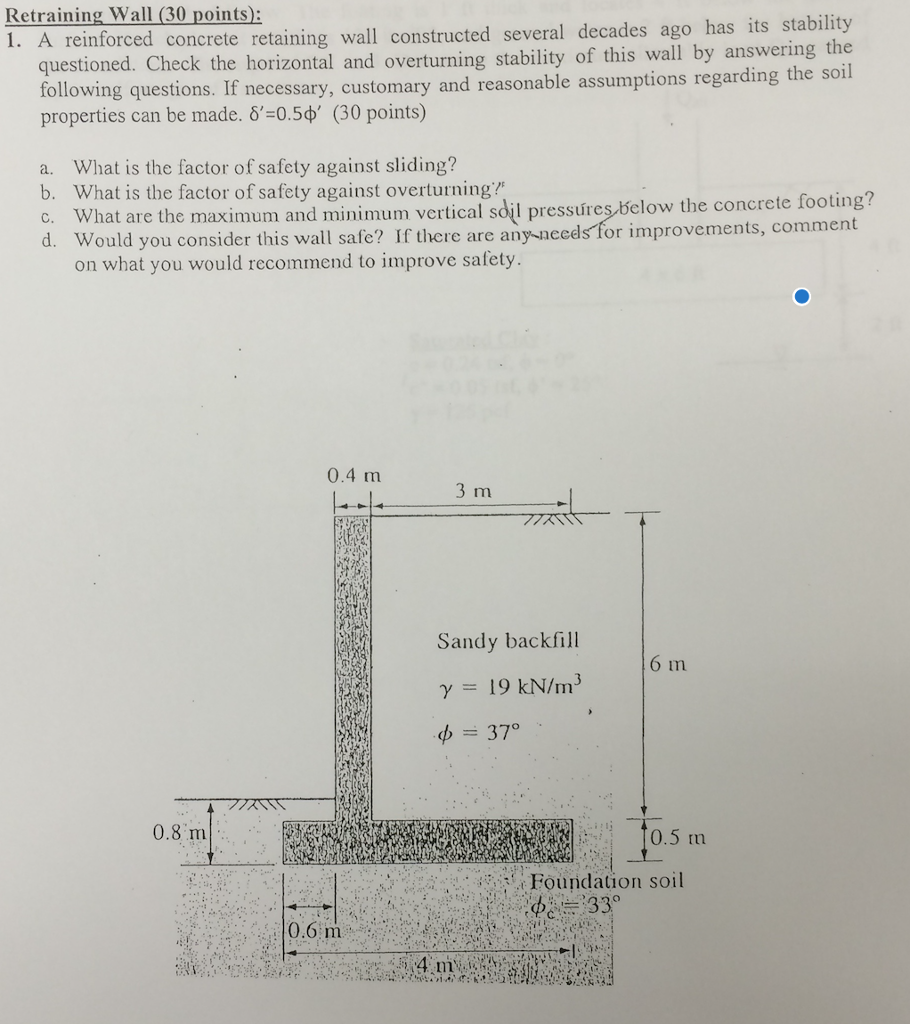 Solved A reinforced concrete retaining wall constructed | Chegg.com